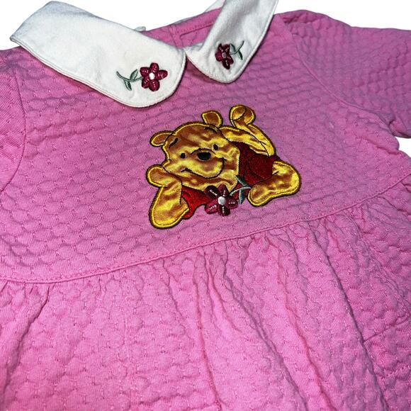 Vintage Disney embroidered Baby Winnie the Pooh Romper Pink Textured 3-6 Months - Picture 2 of 7
